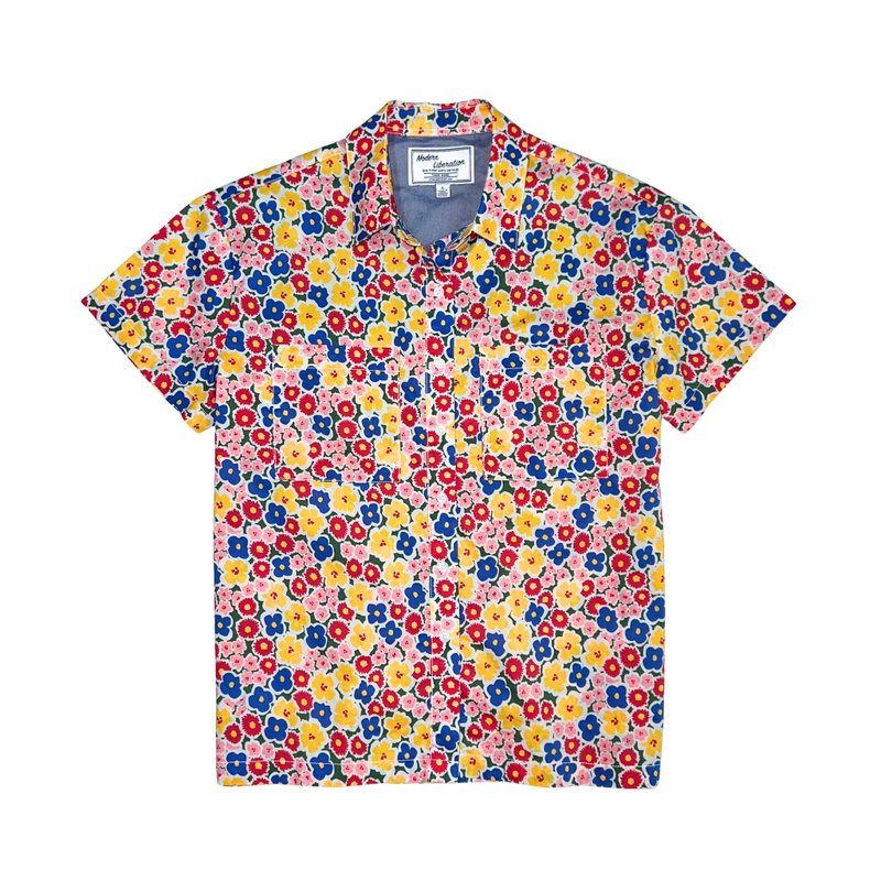 (Women's) Color Floral Shirt - เสื้อเชิ้ตผู้หญิง - ผ้าฝ้าย/ผ้าลินิน ขาว