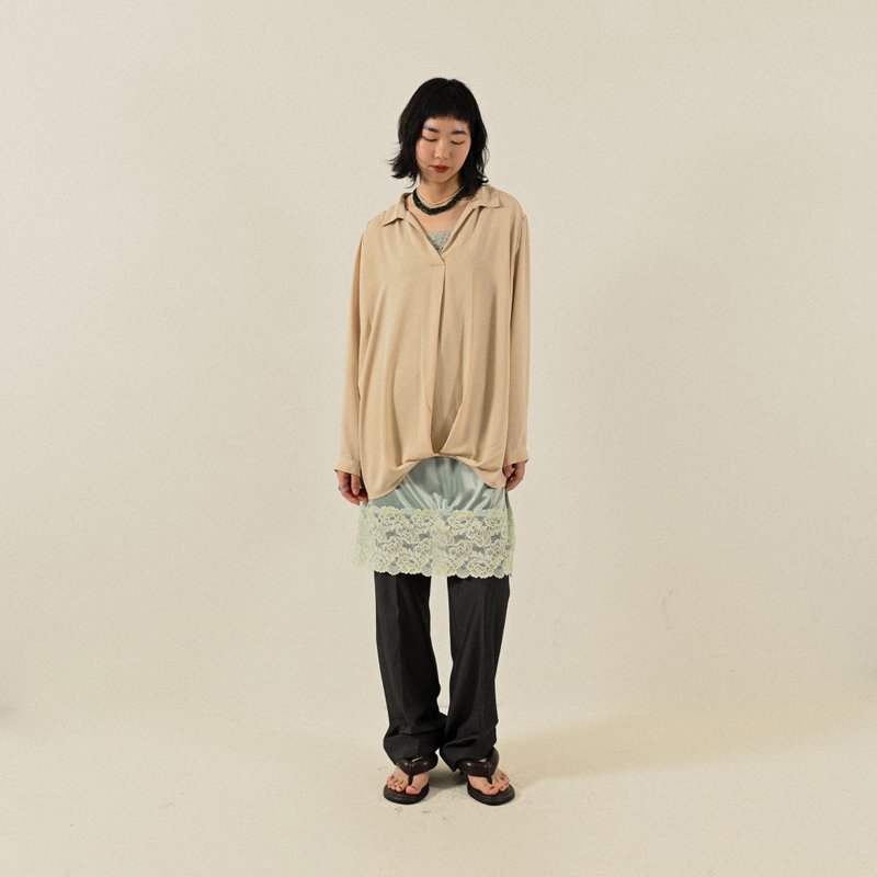 【NaSuBi Vintage】抓褶設計寬鬆輪廓古著襯衫 - 女襯衫 - 其他人造纖維 