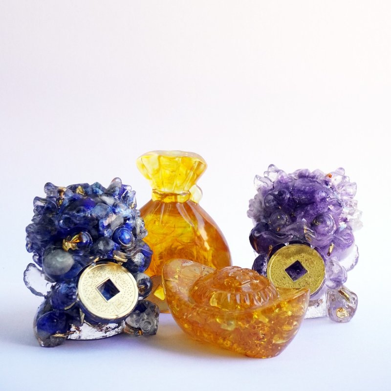 【Hourrae荷萊】 開運聚財貔貅 錢袋元寶組合 - 擺飾/家飾品 - 水晶 多色