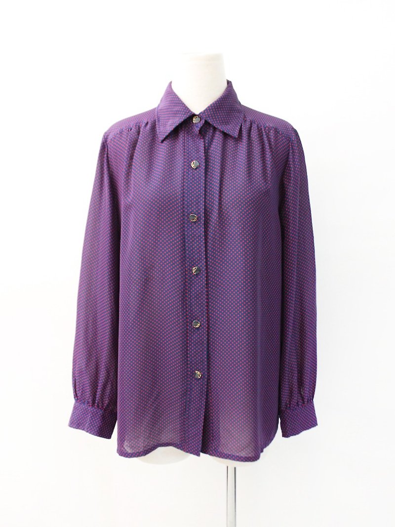 レトロな日本製パープルジオメトリー薄型ビンテージシャツ日本ビンテージブラウス - シャツ・ブラウス - ポリエステル パープル
