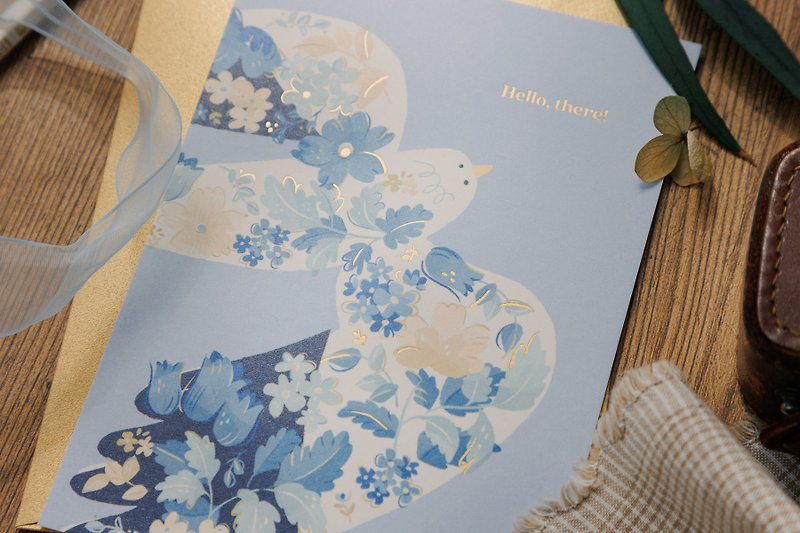 [Thick gilding] Bird greeting card with envelope - Cards & Postcards - Paper Blue