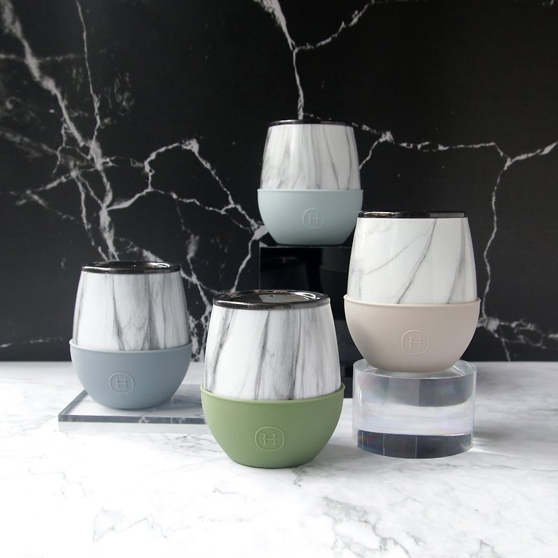 Morandi color series | American HYDY double-layer accompanying mug | Marble pattern 4 into the group | 240ml - Vacuum Flasks - Stainless Steel Gray