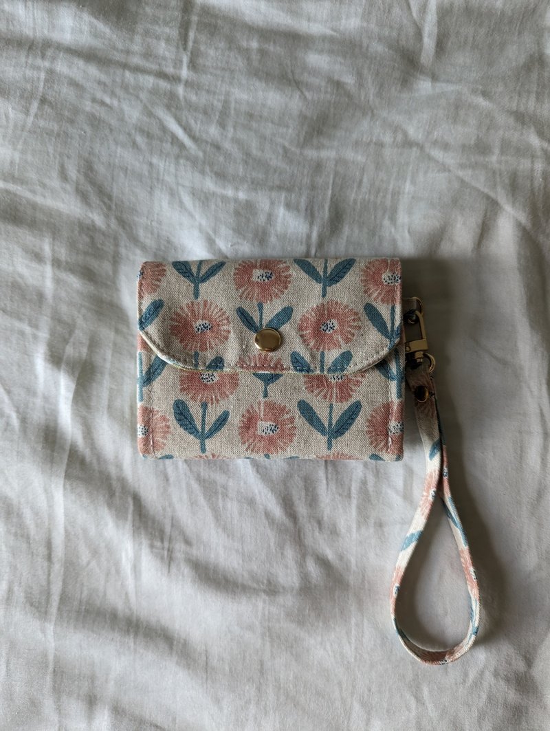 四層短夾錢包-蒲公英花 6卡層+掛繩 - 銀包 - 棉．麻 