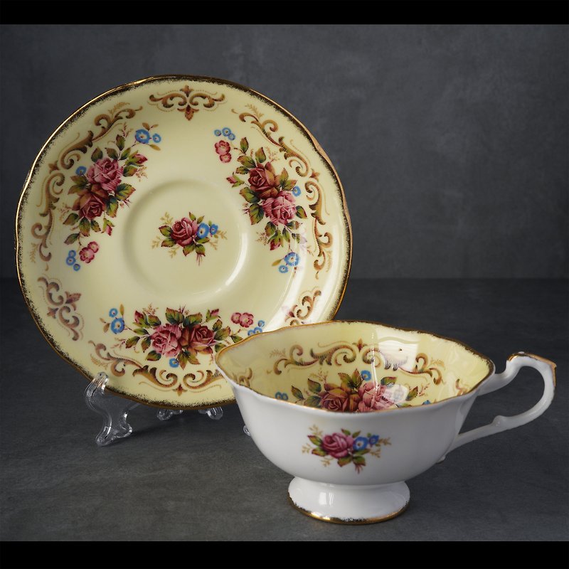 英國Paragon掛毯Tapestry玫瑰寬口細骨瓷杯盤組/早茶杯 - 茶具/茶杯 - 瓷 黃色