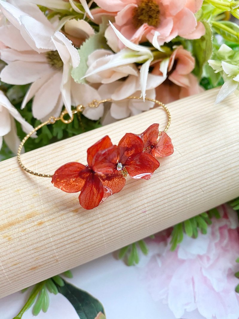 真花花朵手鐲 立體真花手鈪紅色系 姊妹禮 伴娘禮 - 手鍊/手環 - 植物．花 紅色