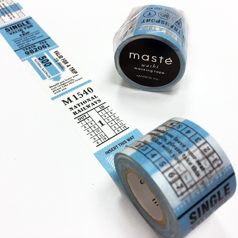 maste Masking Tape Trip Tip - Vintage Ticket【Blue (ZOMST-MKT01-BL)】 - มาสกิ้งเทป - กระดาษ สีน้ำเงิน