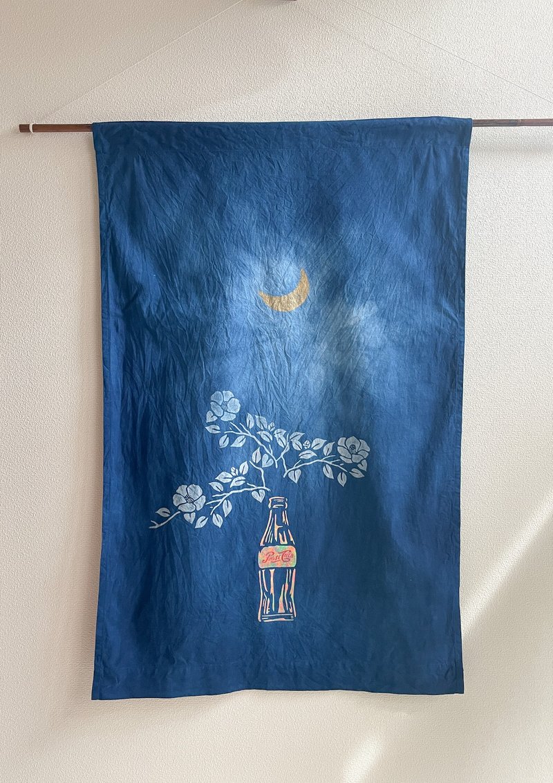 日本製 手染め 椿姫 Camellia JAPANBLUE Tapestry Aizome 椿 花  藍染コットンタペストリー 絞り染め - 壁貼/牆壁裝飾 - 棉．麻 藍色