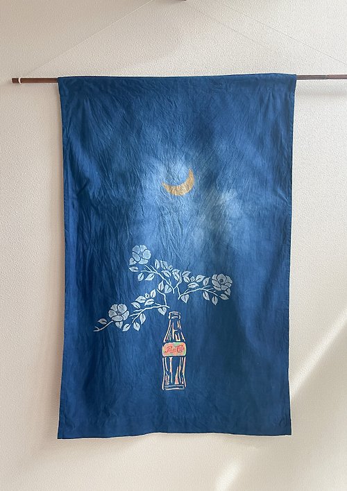 BLUE PHASE 日本製 手染め 椿姫 Camellia JAPANBLUE Tapestry Aizome 椿 花 藍染コットンタペストリー 絞り染め
