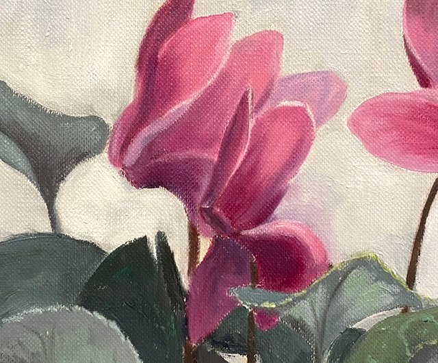 シクラメンの花の油絵 写実的な花の芸術 30 x 20 cm - ショップ