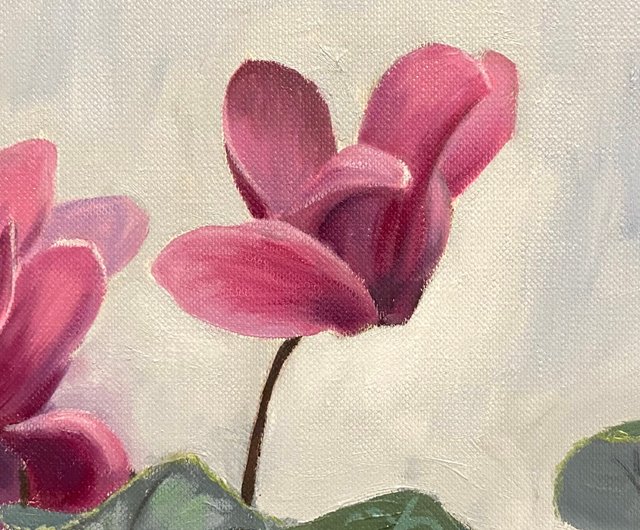 シクラメンの花の油絵 写実的な花の芸術 30 x 20 cm - ショップ