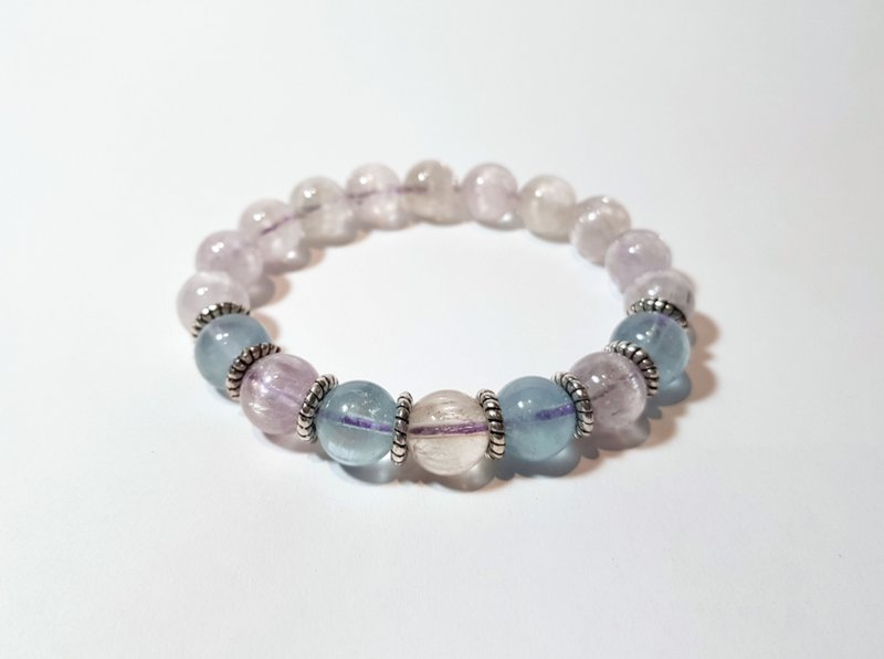 寶石系 晶中火光 天然礦石 紫鋰輝 海藍寶 925純銀 手鍊 - 手鍊/手環 - 寶石 白色