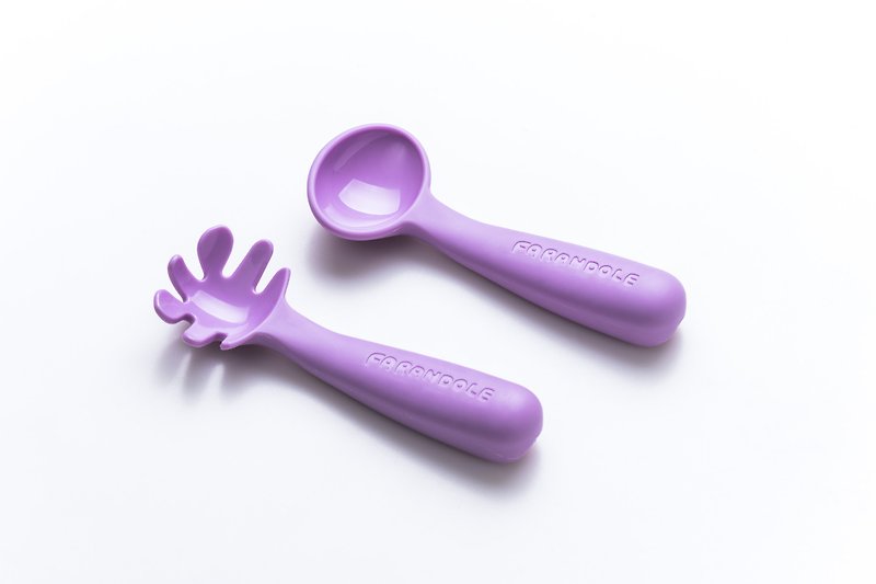 (台灣製造,專利設計) Farandole小麵撈&小湯匙聰明學習餐具組-紫 - 兒童餐具/餐盤 - 其他材質 紫色