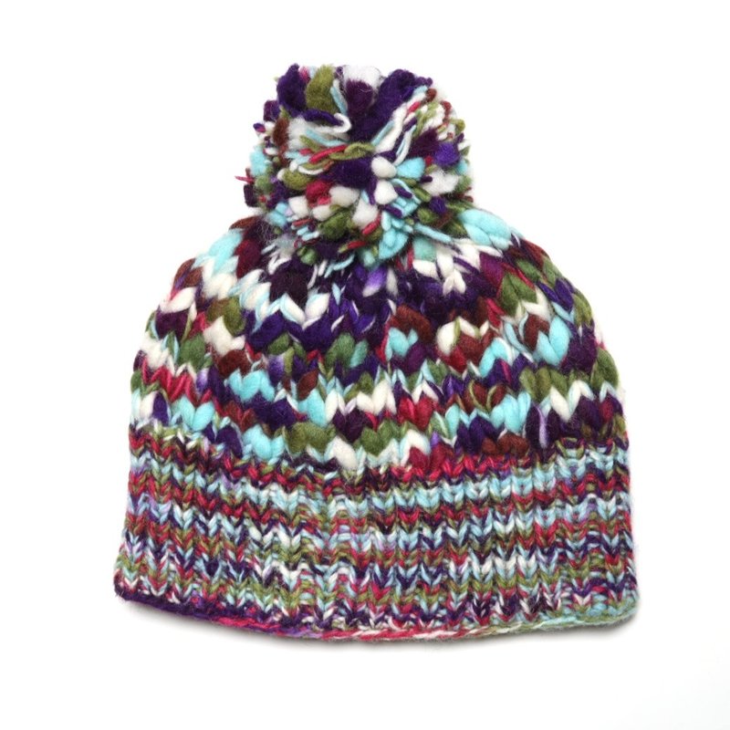 大毛球混色粗線漸層純羊毛線手工編織半襯防風毛帽子|交換禮物 - 帽子 - 羊毛 多色