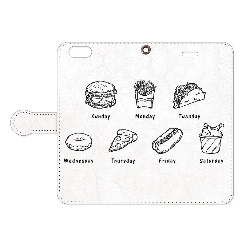 手帳型iPhoneケース / Junk Food Week - 手機殼/手機套 - 真皮 白色