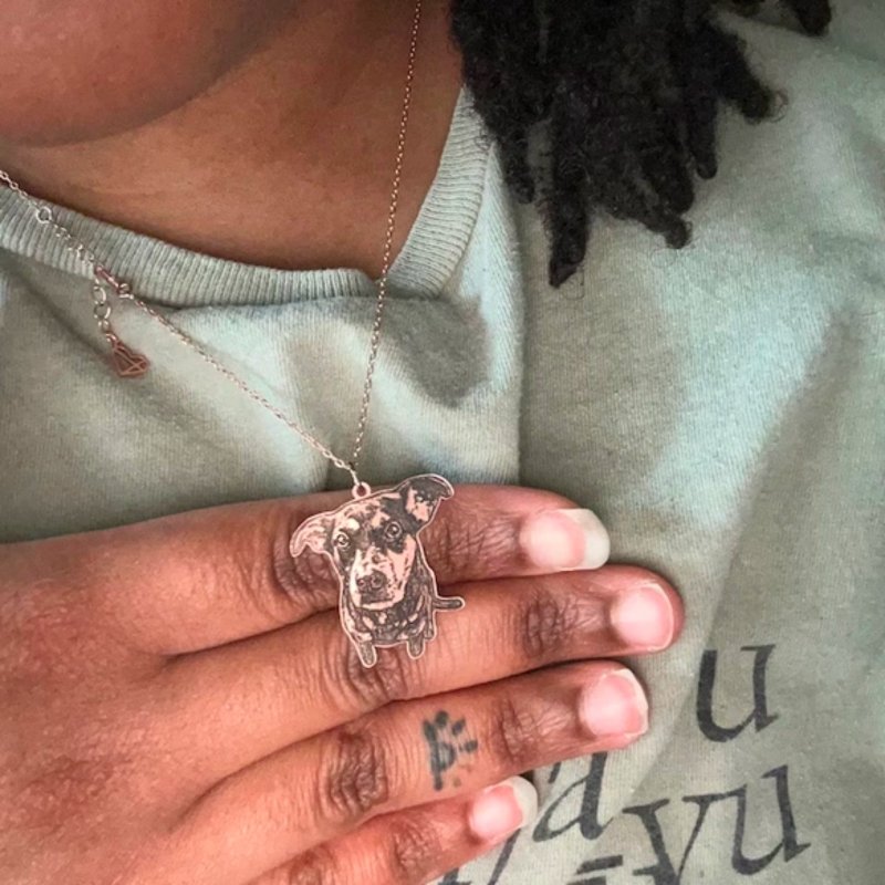 客製化毛小孩 純銀項鍊 寵物畫像複刻 紀念 貓狗似顏繪 禮物 雕刻 - 項鍊 - 純銀 