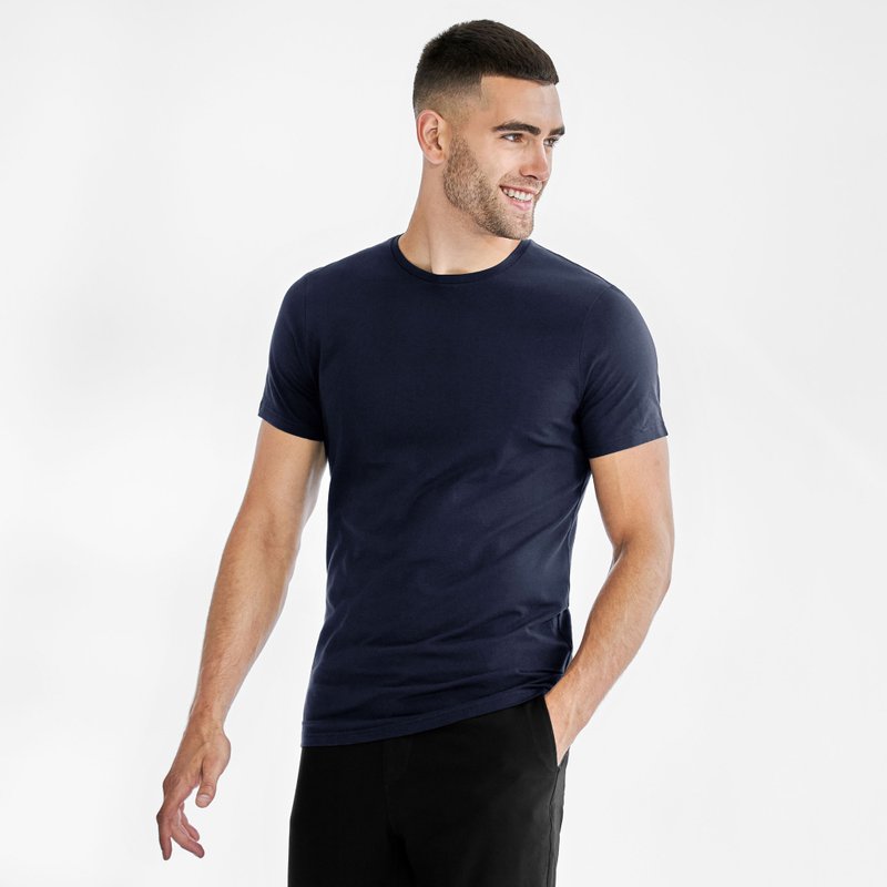 北歐極簡 - 貼身經典有機棉圓領T恤 / 素T / T-shirt 男 (深藍) - 男 T 恤 - 棉．麻 灰色