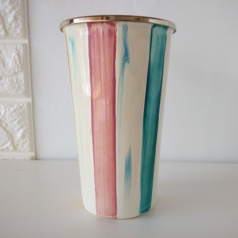 彩色條紋彩繪琺瑯杯|700ml|雪克杯|啤酒杯|花器 - 茶壺/茶杯/茶具 - 琺瑯 多色