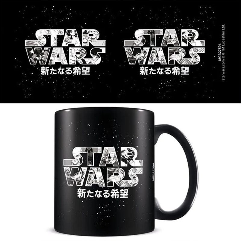 【Star Wars】japanese comic style logo black mug - Mugs - Pottery Black