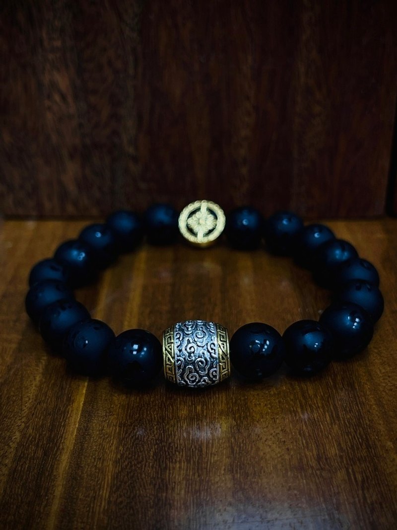 Baroque six-word signature obsidian frosted bracelet contains consecrated light to release negative energy to ward off evil spirits and transform evil spirits. - Bracelets - Crystal 