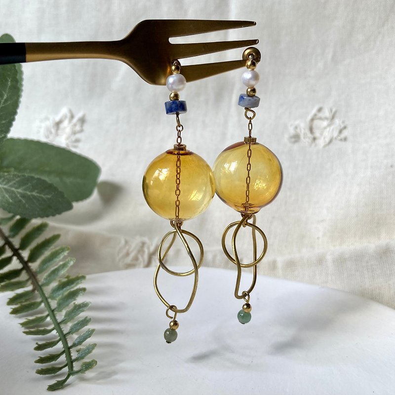 Laolin Groceries | Lantern earrings (pin/clip) - Earrings & Clip-ons - Copper & Brass Gold