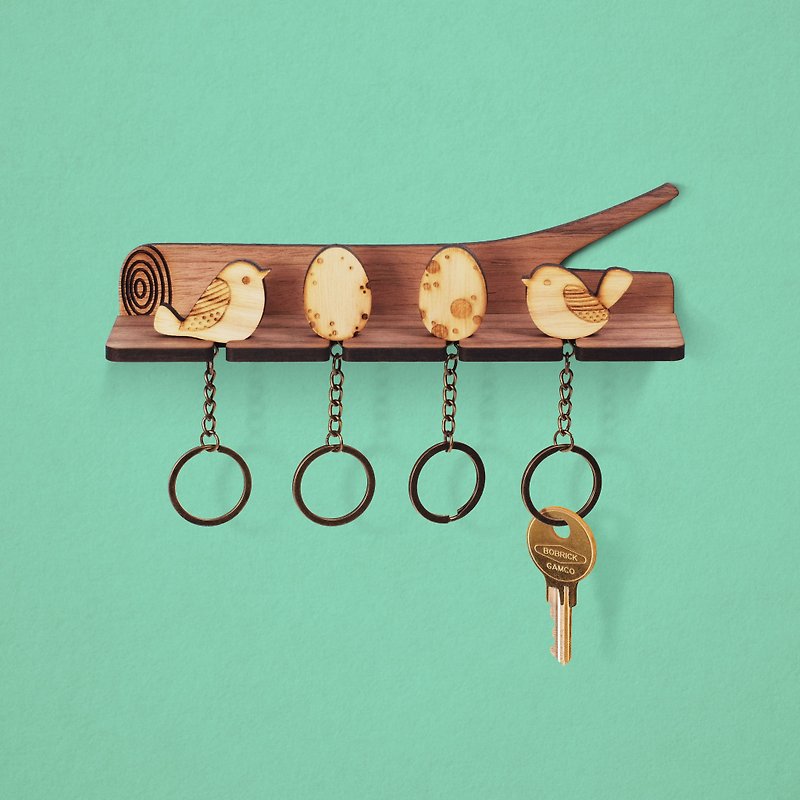 樹上枝頭－客製化原木鑰匙圈掛架組 (四入款)－鑰匙/收納/壁掛 - 收納箱/收納用品 - 木頭 咖啡色