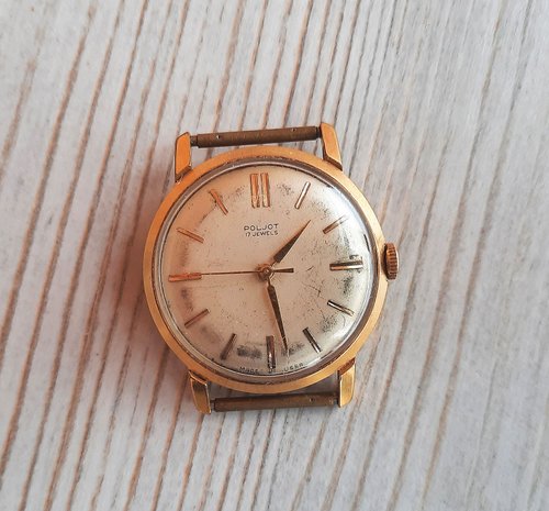 RetroRussia Poljot watch Au 20 gold plated Soviet wind up mens watch 1960s vintage