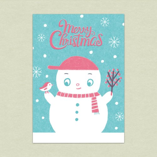 咚東插畫合作社 新品/聖誕明信片/復古孔版印刷明信片/聖誕雪人