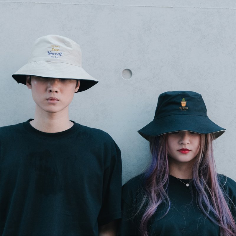 【カスタマイズギフト】【感動告白シリーズ】定番ツーカラーバケットハット（全2型・全4色） - 帽子 - コットン・麻 