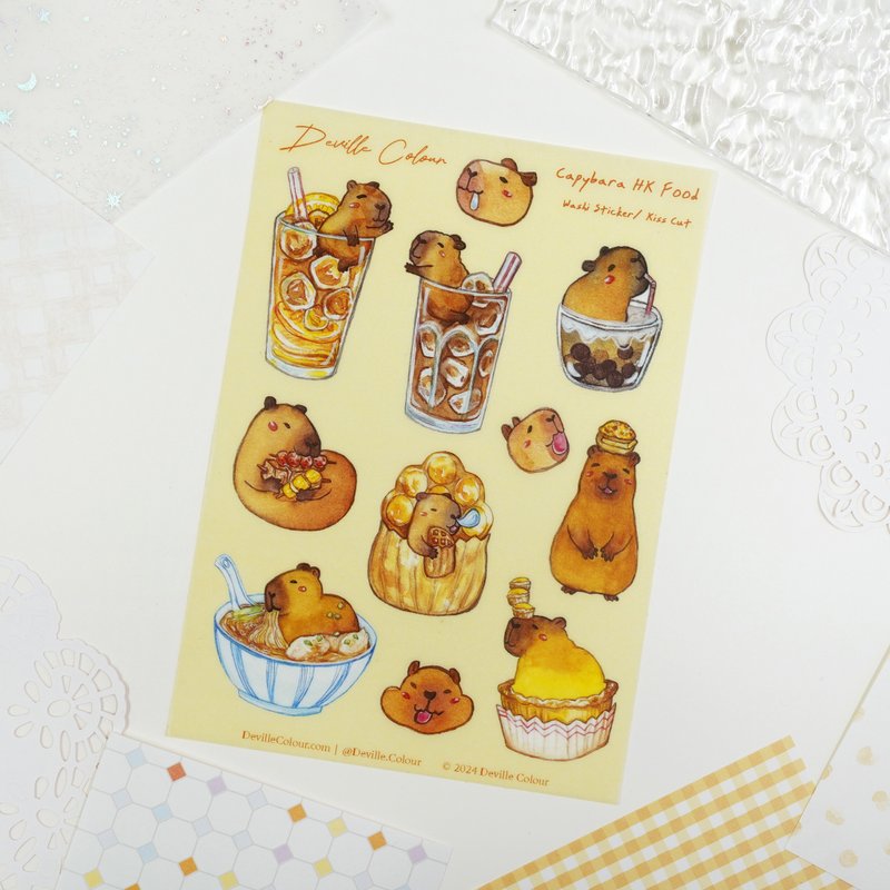 【Capybara HK Food】 Washi Sticker Sheet - สติกเกอร์ - กระดาษ สีส้ม