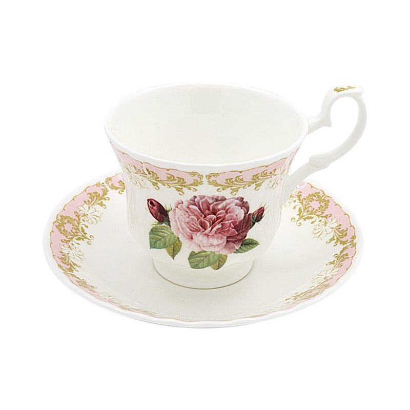 UK RK | Vintage Roses Classical Rose Garden Romantic Light Pink 230ml Cup & Plate Set - ถ้วย - เครื่องลายคราม หลากหลายสี