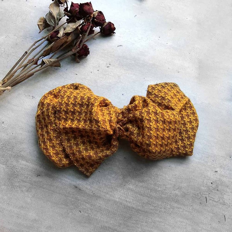 巨蝶髮帶(芥茉織紋)-整條可拆開 - 髮帶/頭箍 - 其他人造纖維 黃色