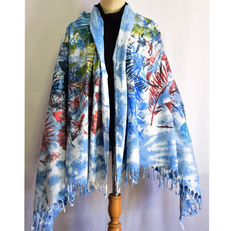 Summer Indigo Shawl (44inch x 72 inch) - HOMRAK - 絲巾 - 棉．麻 藍色
