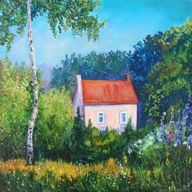 France Countryside Landscape Oil Painting on Canvas 40x40cm Original Artwork - 壁貼/牆壁裝飾 - 其他材質 
