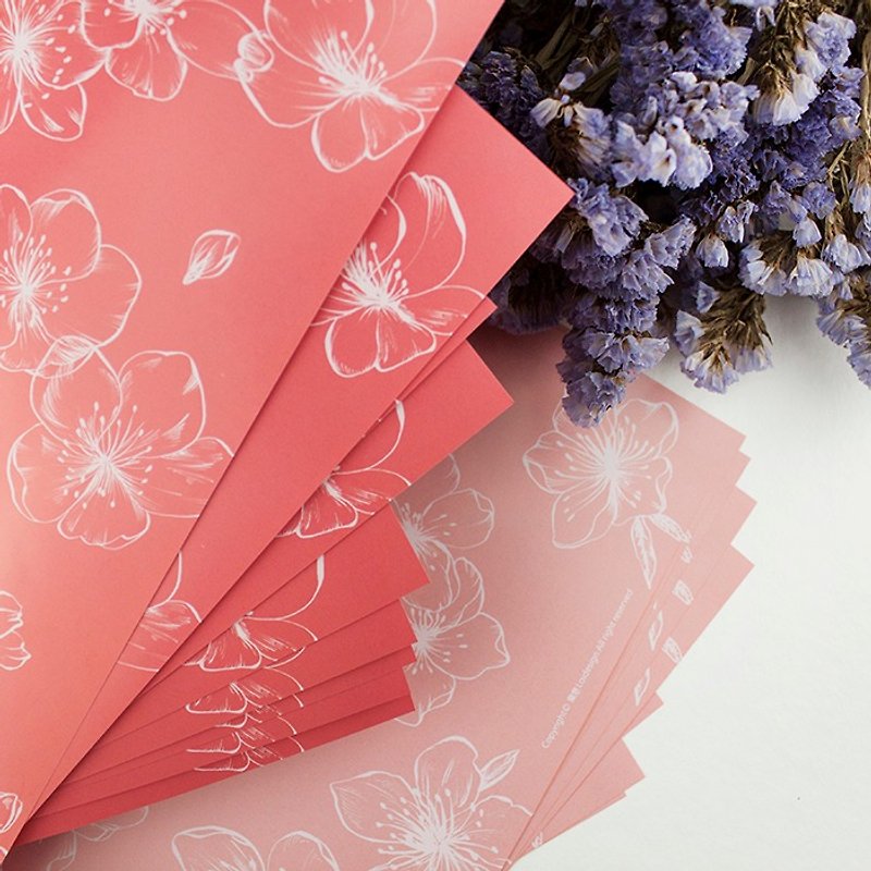 A4包裝紙 - 綻放 - 雙面印 -10張入 - 包裝材料 - 紙 粉紅色