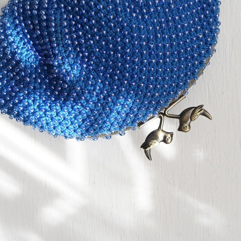 Ba-ba (m) Skipping Stiches Beads crochet pouch No.2137 - 化妝包/收納袋 - 紙 藍色