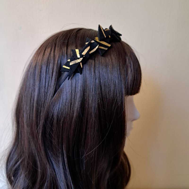 幾何堆疊燙金毛呢髮箍-Aurelia - 髮箍/髮帶 - 羊毛 黑色