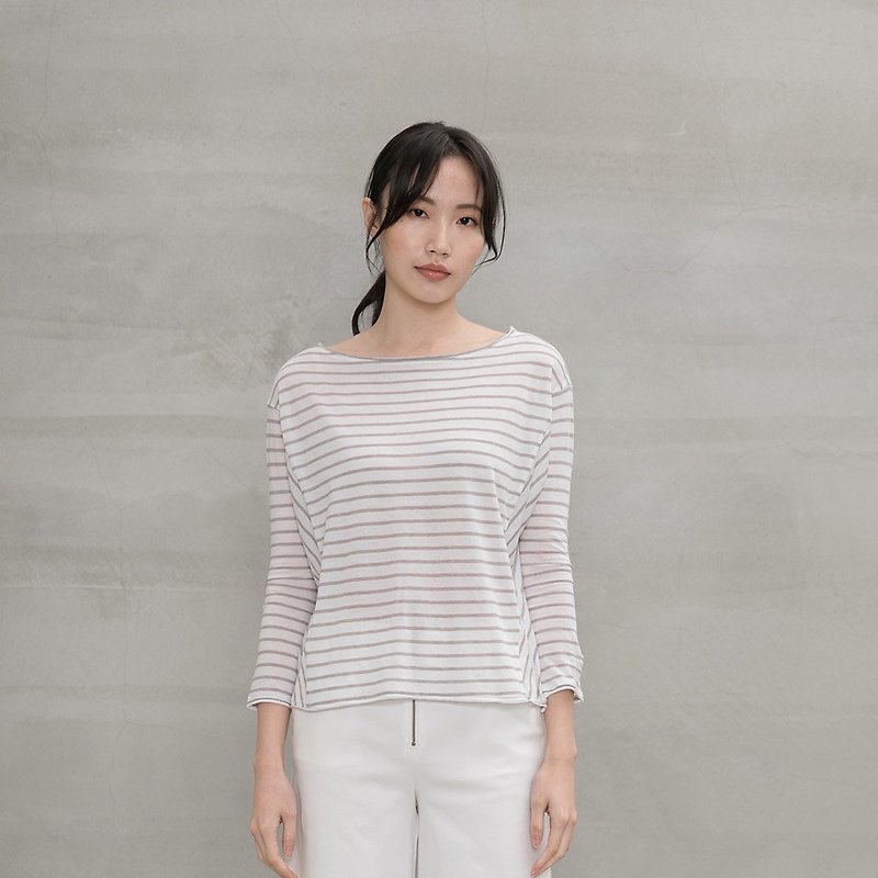 Leisure Morning Casual Stripe T-shirt - เสื้อผู้หญิง - ผ้าฝ้าย/ผ้าลินิน หลากหลายสี