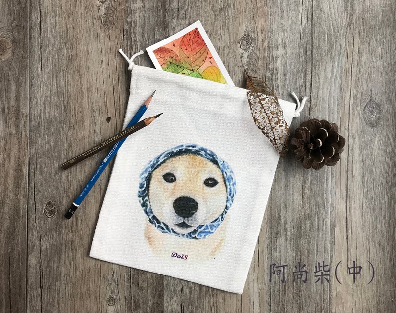 柴犬與貓咪  束口袋  中號 - 束口袋/束口背包/水桶包 - 棉．麻 