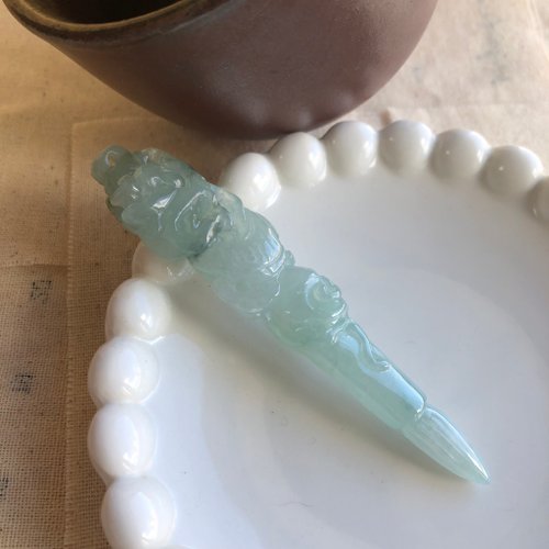 緣圓翡翠 冰膠晴水飄花龍筆 |天然緬甸玉A貨翡翠