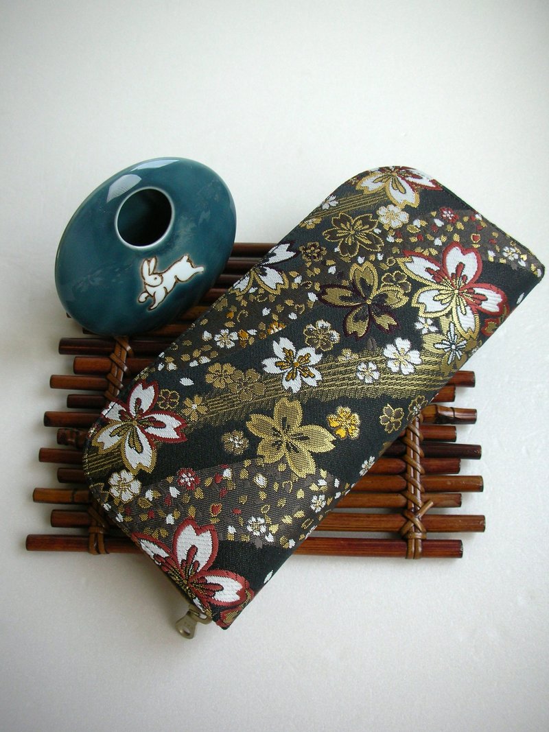 Jingxijin Jintao Nishikori [Gorgeous Cherry Blossoms]-long clip/wallet/coin purse/ - Wallets - Silk Black