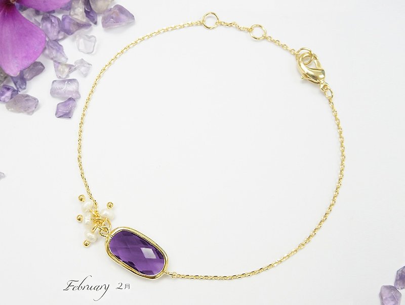 Edith & Jaz • Birthstone with Pearl Collection - Amethyst Topaz Bracelet (Feb) - Bracelets - Gemstone Purple