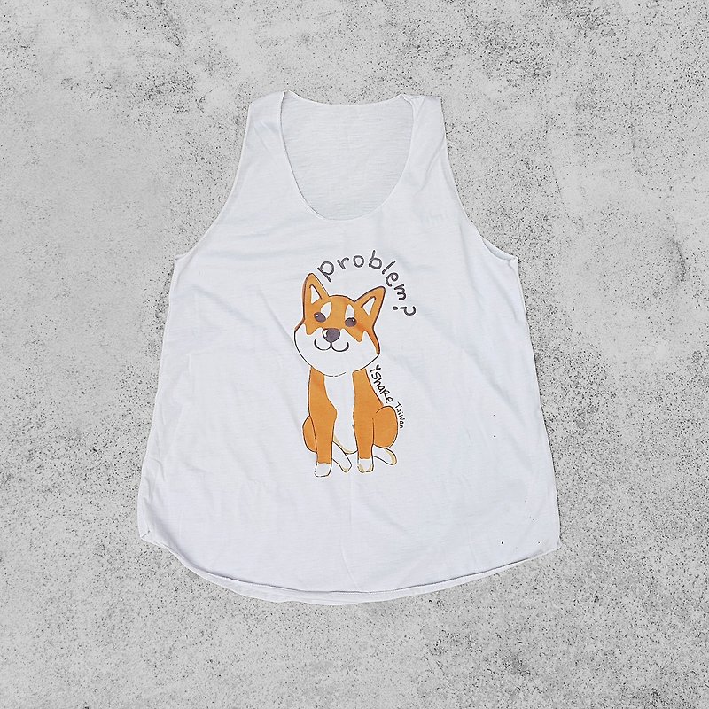 Aqua A word vest - Chai dog hand printed - เสื้อกั๊กผู้หญิง - ผ้าฝ้าย/ผ้าลินิน ขาว