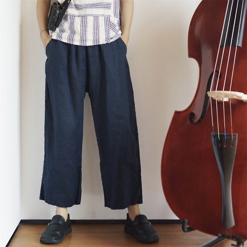 Black all-match casual straight-leg trousers imported from Japan Light and light linen fabric is soft and comfortable - Women's Pants - Cotton & Hemp Blue