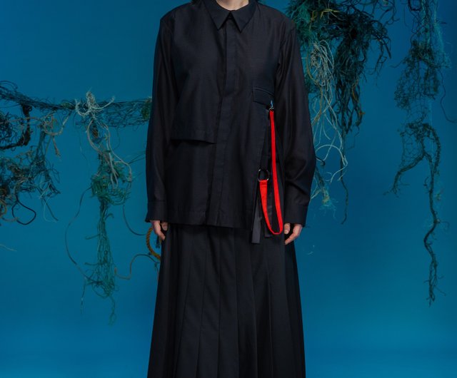 長袖シャツ/アシンメトリー/ポケット/取り外し可能なウェビング