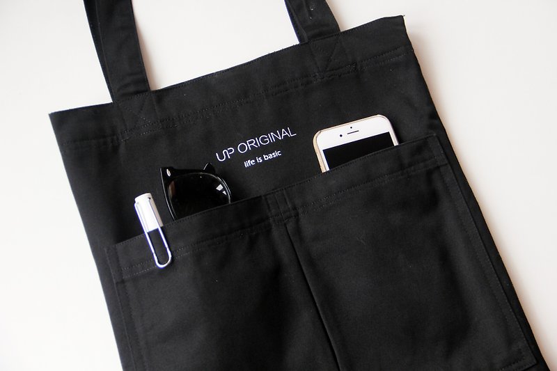 Black classic tote bag classic shoulder bag - black - กระเป๋าแมสเซนเจอร์ - ผ้าฝ้าย/ผ้าลินิน สีดำ