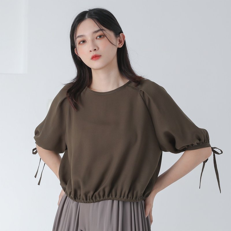 Hexu_和煦綁帶上衣_22SF014_橄欖 - 女上衣/長袖上衣 - 聚酯纖維 綠色