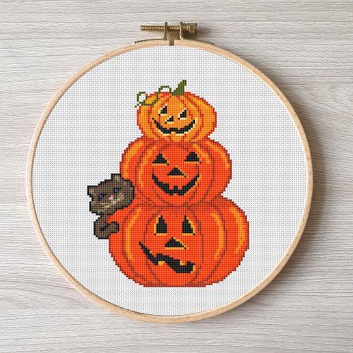 Embroidery Dreams 十字繡 萬聖節南瓜 刺繡圖案 Cross stitch Halloween pumpkin pattern pdf Easy embroidery