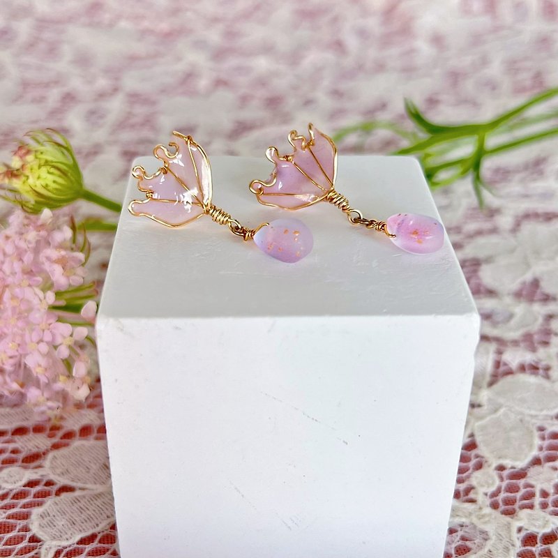 วัสดุอื่นๆ ต่างหู สีม่วง - Earrings Feather Leaf Fairy - Lavender UV Resin Jewelry Handmade Jewelry