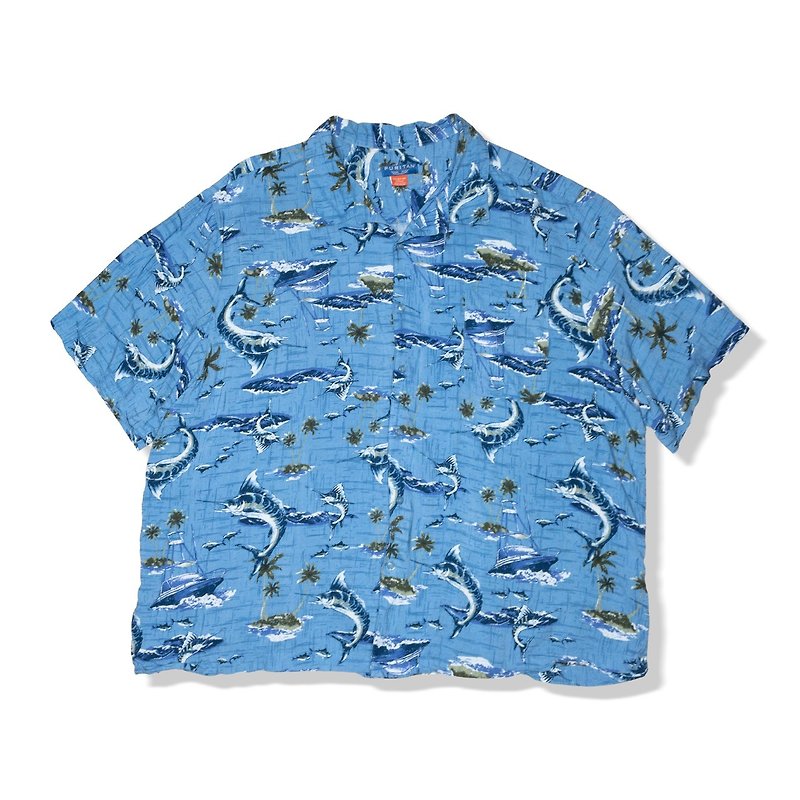 【About Vintage Selection】PURITAN Island Fish Shirt - Men's Shirts - Other Man-Made Fibers Blue