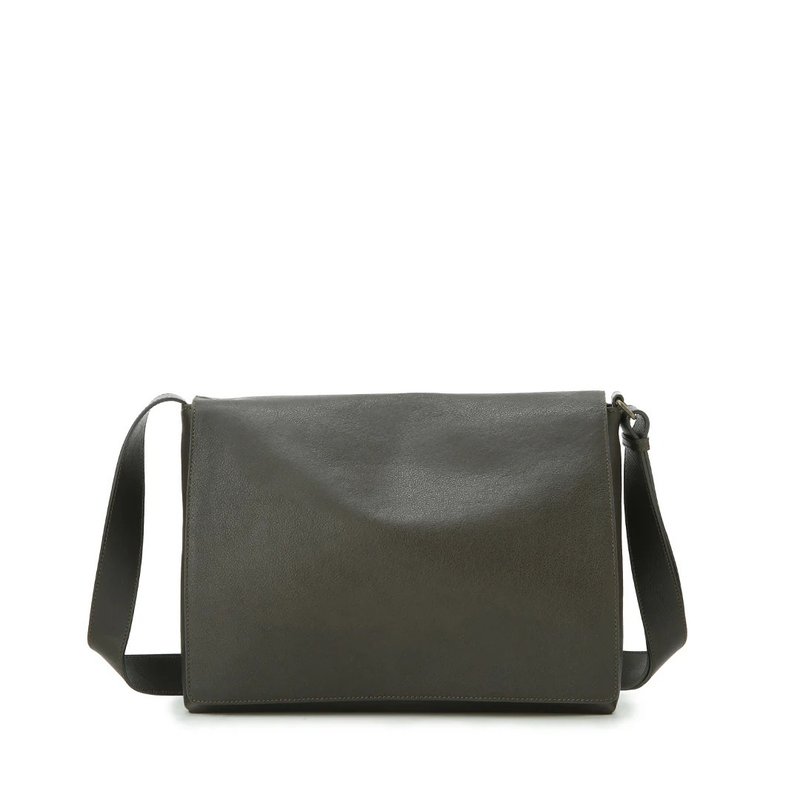 Grained Leather Flap Shoulder Bag - Dark Olive - Messenger Bags & Sling Bags - Genuine Leather Green